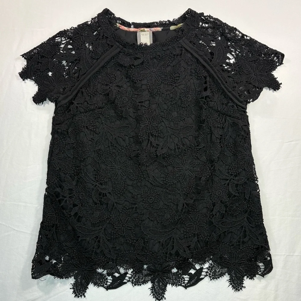 Anthropologie Guest Editor Black Crochet Lace Free Gypsy Spirit Pullover Blouse